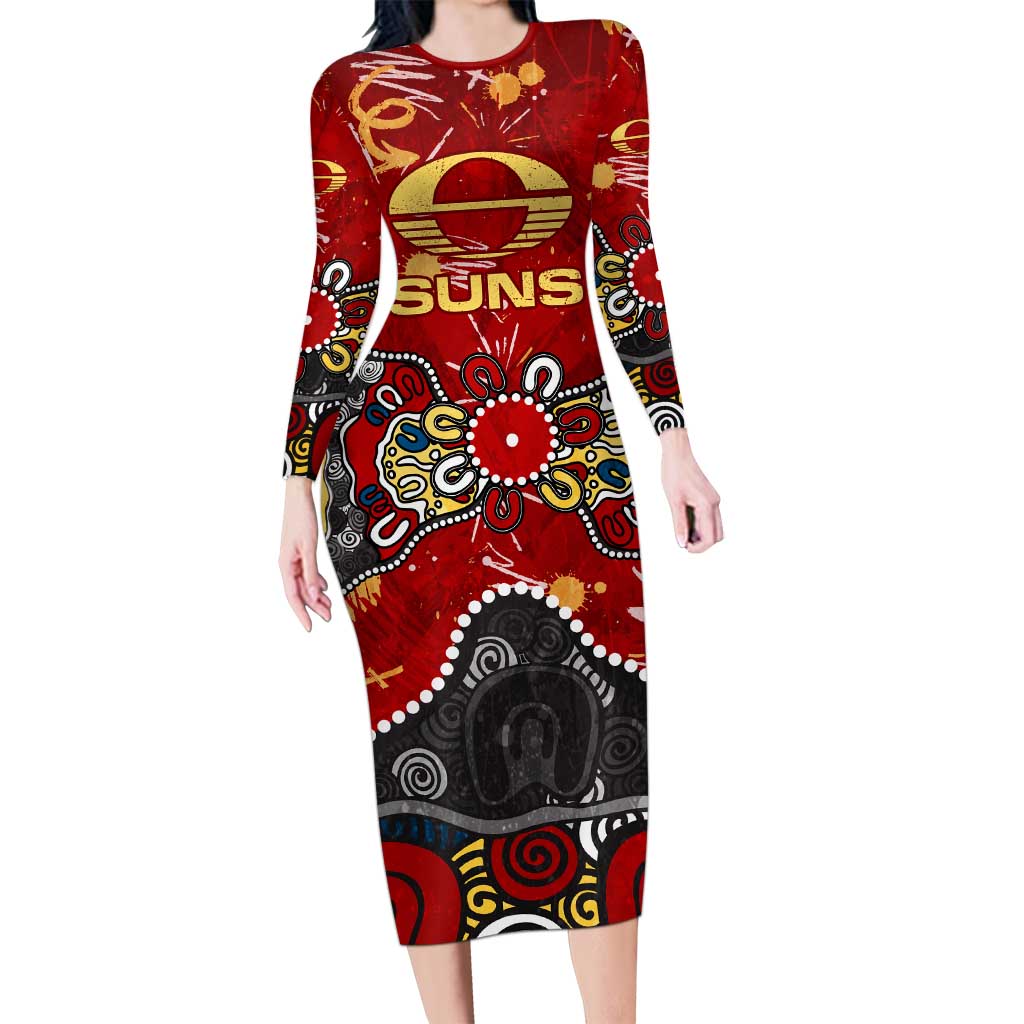 Personalized Gold Coast Suns Long Sleeve Bodycon Dress Aboriginal Dot Painting Graffiti Style