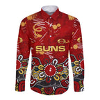 Personalized Gold Coast Suns Long Sleeve Button Shirt Aboriginal Dot Painting Graffiti Style