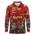 Personalized Gold Coast Suns Long Sleeve Polo Shirt Aboriginal Dot Painting Graffiti Style