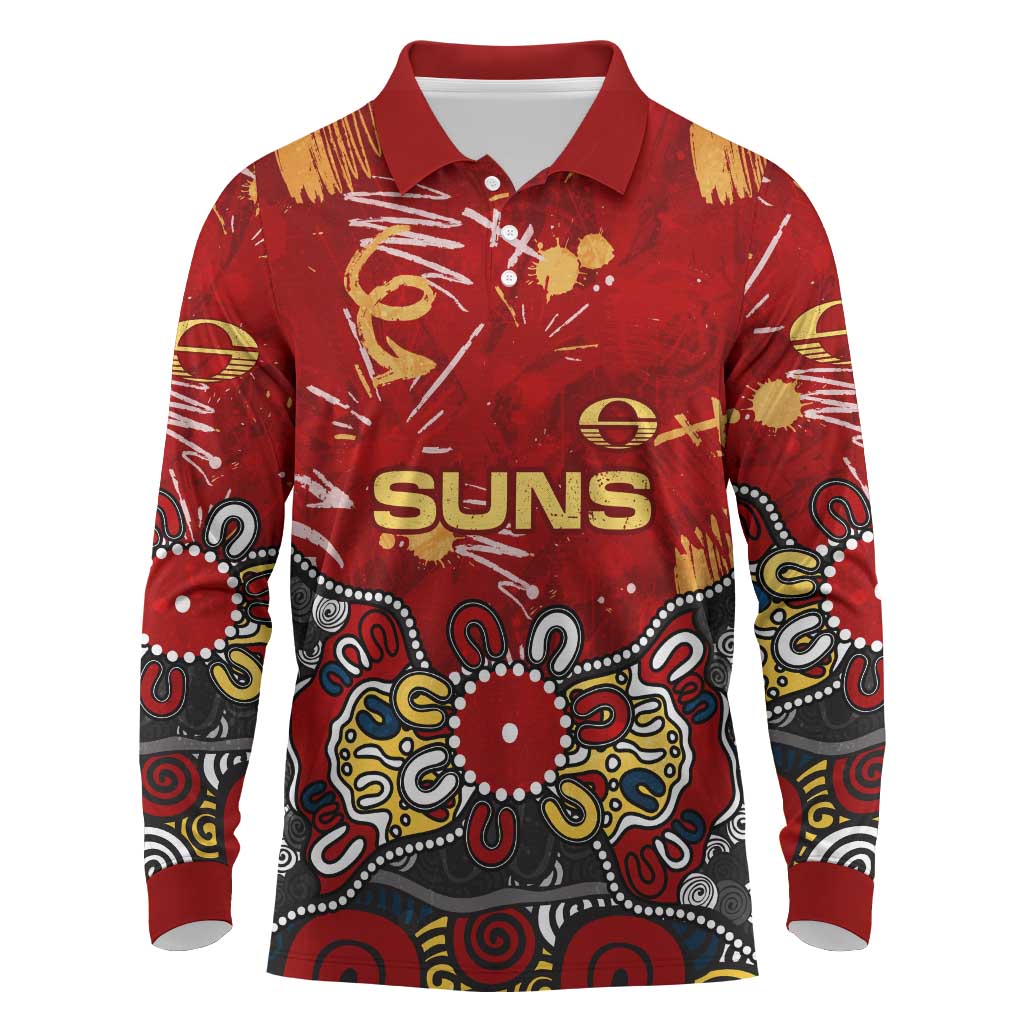 Personalized Gold Coast Suns Long Sleeve Polo Shirt Aboriginal Dot Painting Graffiti Style