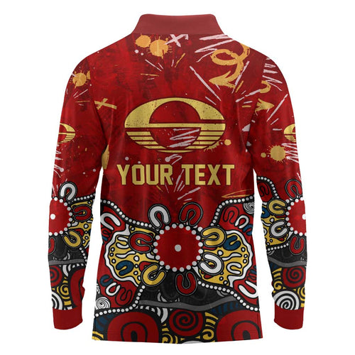 Personalized Gold Coast Suns Long Sleeve Polo Shirt Aboriginal Dot Painting Graffiti Style