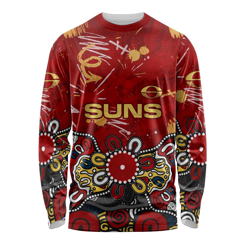 Personalized Gold Coast Suns Long Sleeve Shirt Aboriginal Dot Painting Graffiti Style