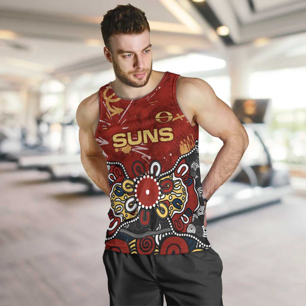 Personalized Gold Coast Suns Men Tank Top Aboriginal Dot Painting Graffiti Style