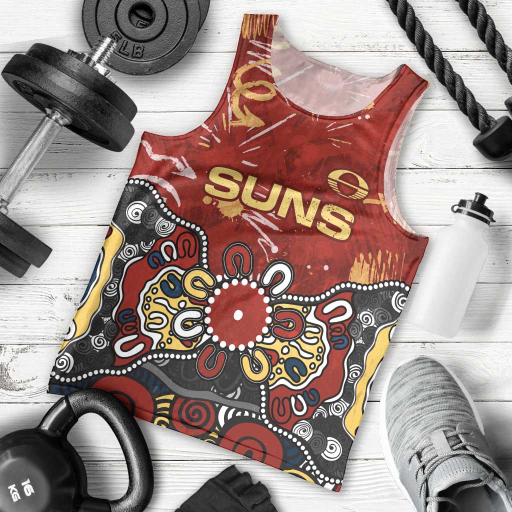 Personalized Gold Coast Suns Men Tank Top Aboriginal Dot Painting Graffiti Style