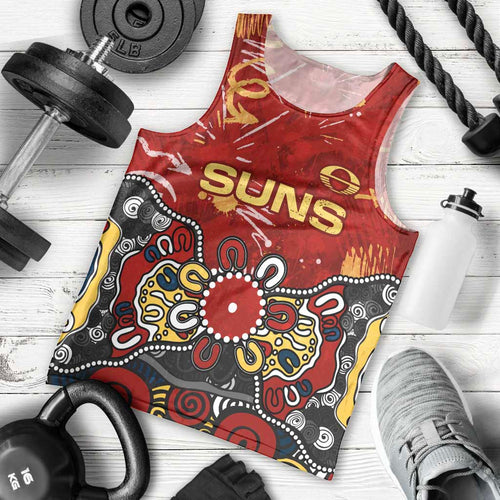 Personalized Gold Coast Suns Men Tank Top Aboriginal Dot Painting Graffiti Style
