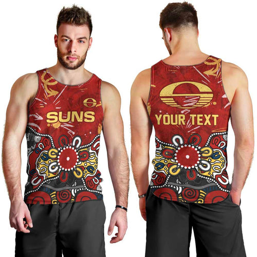 Personalized Gold Coast Suns Men Tank Top Aboriginal Dot Painting Graffiti Style