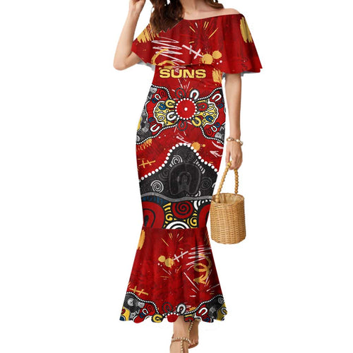 Personalized Gold Coast Suns Mermaid Dress Aboriginal Dot Painting Graffiti Style