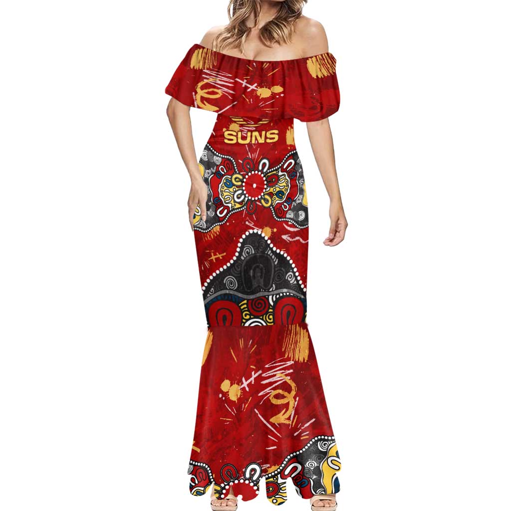 Personalized Gold Coast Suns Mermaid Dress Aboriginal Dot Painting Graffiti Style