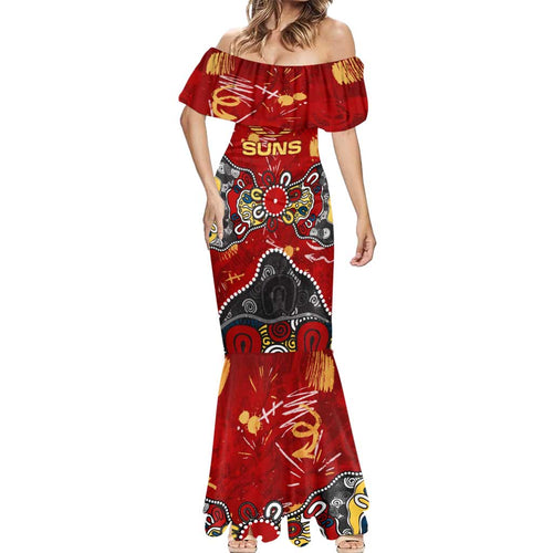 Personalized Gold Coast Suns Mermaid Dress Aboriginal Dot Painting Graffiti Style