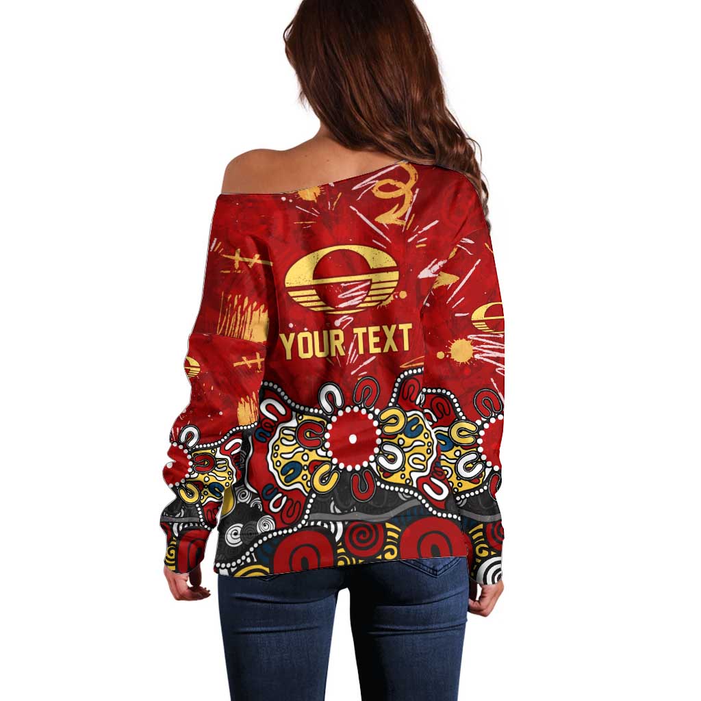 Personalized Gold Coast Suns Off Shoulder Sweater Aboriginal Dot Painting Graffiti Style