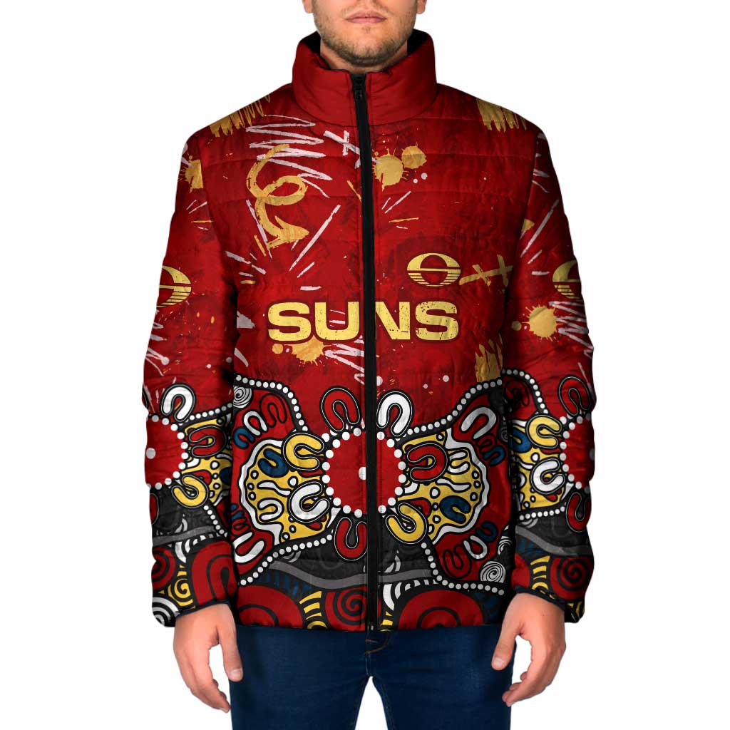 Personalized Gold Coast Suns Padded Jacket Aboriginal Dot Painting Graffiti Style