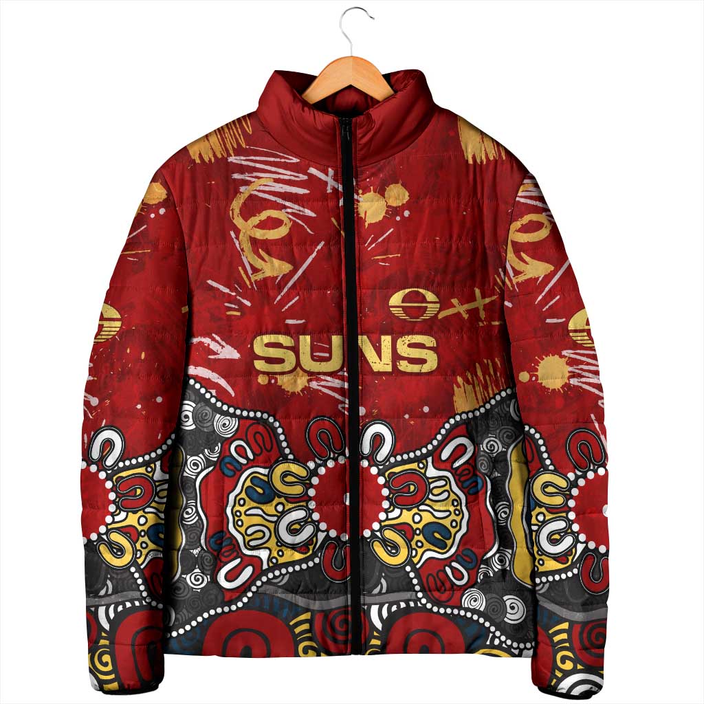 Personalized Gold Coast Suns Padded Jacket Aboriginal Dot Painting Graffiti Style