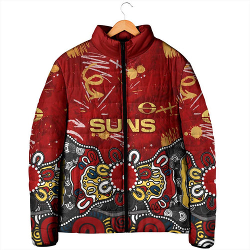 Personalized Gold Coast Suns Padded Jacket Aboriginal Dot Painting Graffiti Style