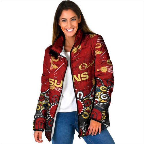 Personalized Gold Coast Suns Padded Jacket Aboriginal Dot Painting Graffiti Style