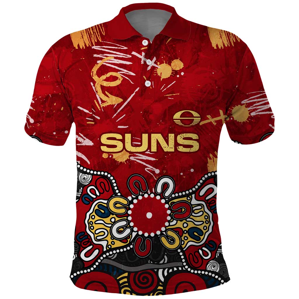 Personalized Gold Coast Suns Polo Shirt Aboriginal Dot Painting Graffiti Style