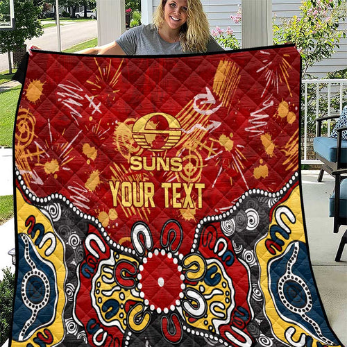Personalized Gold Coast Suns Quilt Aboriginal Dot Painting Graffiti Style