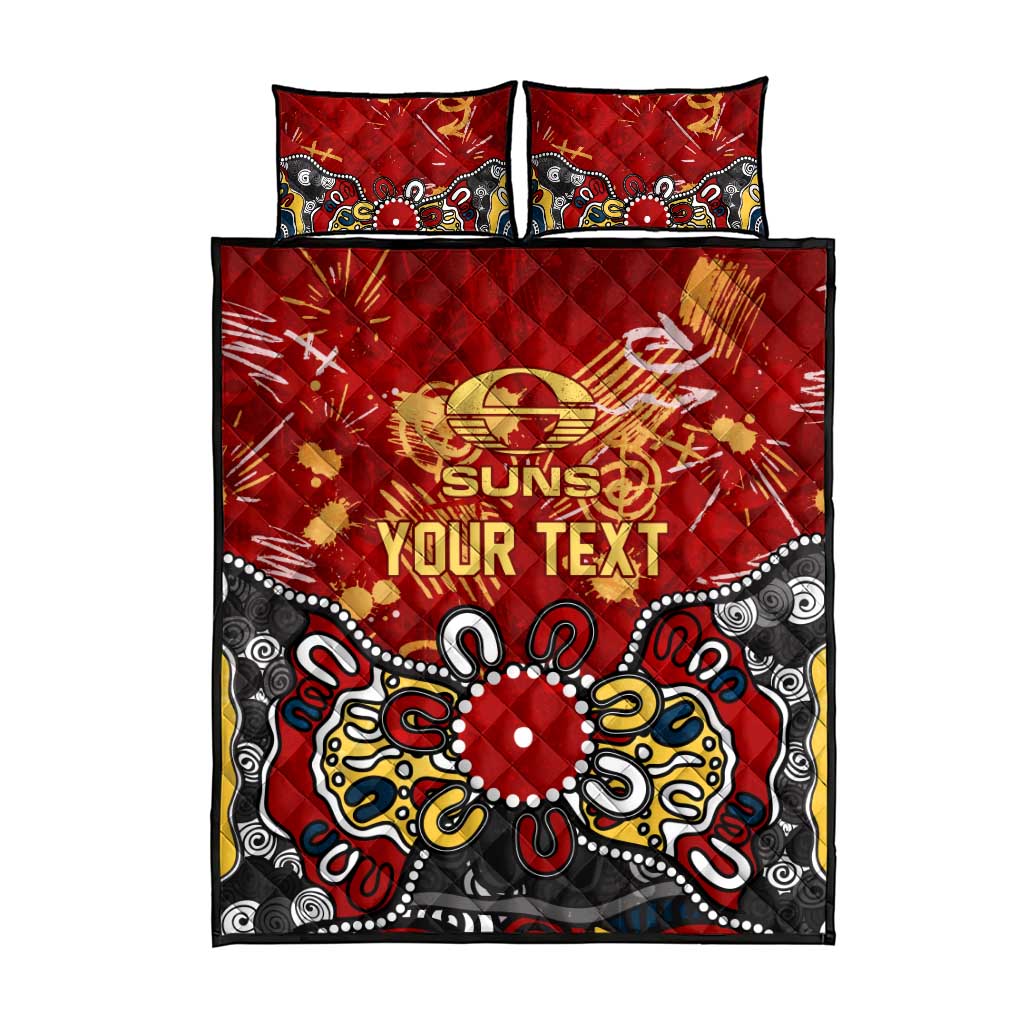 Personalized Gold Coast Suns Quilt Bed Set Aboriginal Dot Painting Graffiti Style