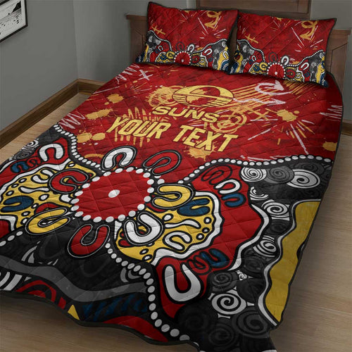 Personalized Gold Coast Suns Quilt Bed Set Aboriginal Dot Painting Graffiti Style