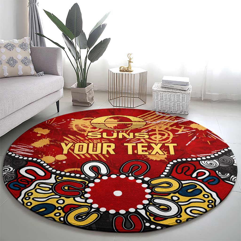 Personalized Gold Coast Suns Round Carpet Aboriginal Dot Painting Graffiti Style