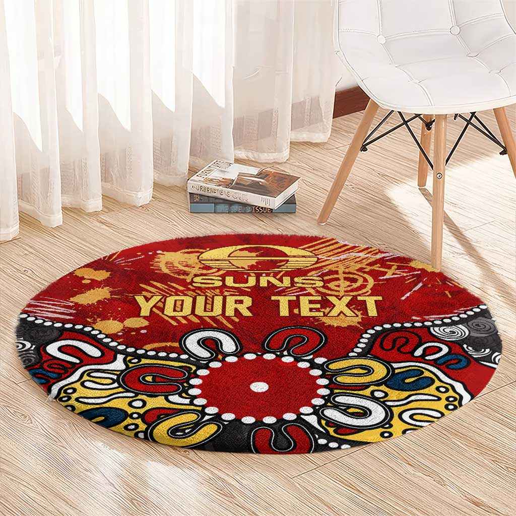 Personalized Gold Coast Suns Round Carpet Aboriginal Dot Painting Graffiti Style
