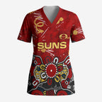 Personalized Gold Coast Suns Scrub Top Aboriginal Dot Painting Graffiti Style