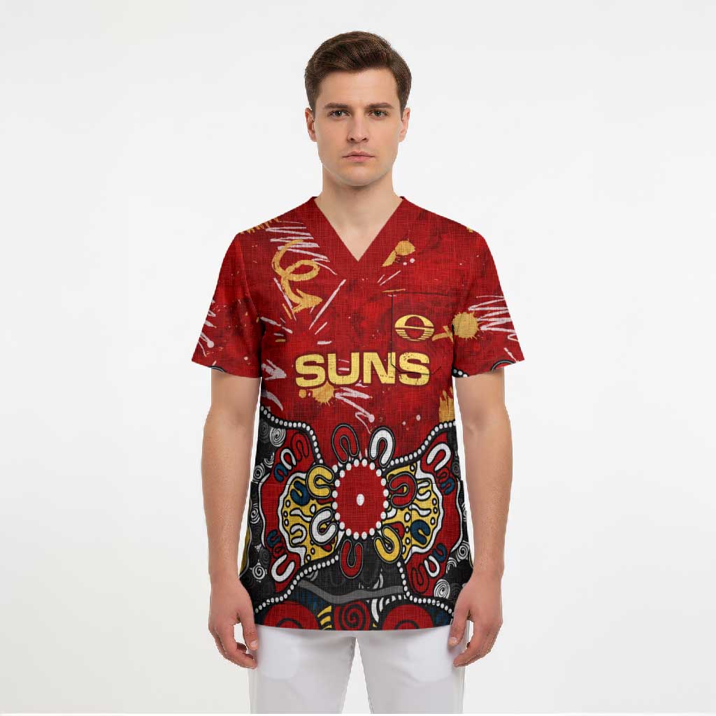 Personalized Gold Coast Suns Scrub Top Aboriginal Dot Painting Graffiti Style