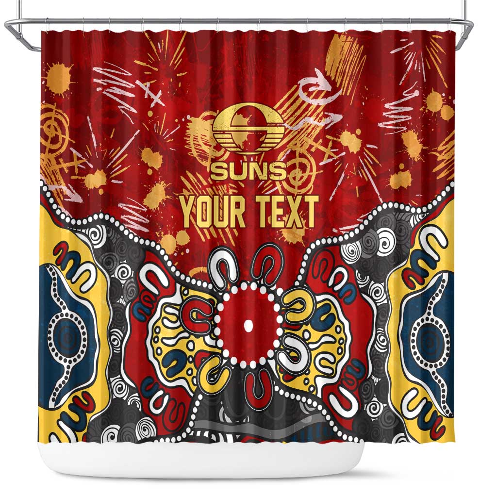 Personalized Gold Coast Suns Shower Curtain Aboriginal Dot Painting Graffiti Style