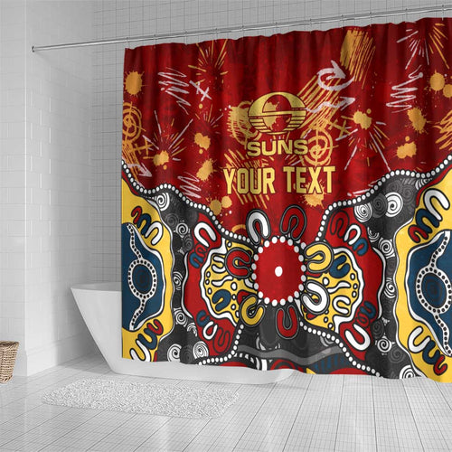 Personalized Gold Coast Suns Shower Curtain Aboriginal Dot Painting Graffiti Style