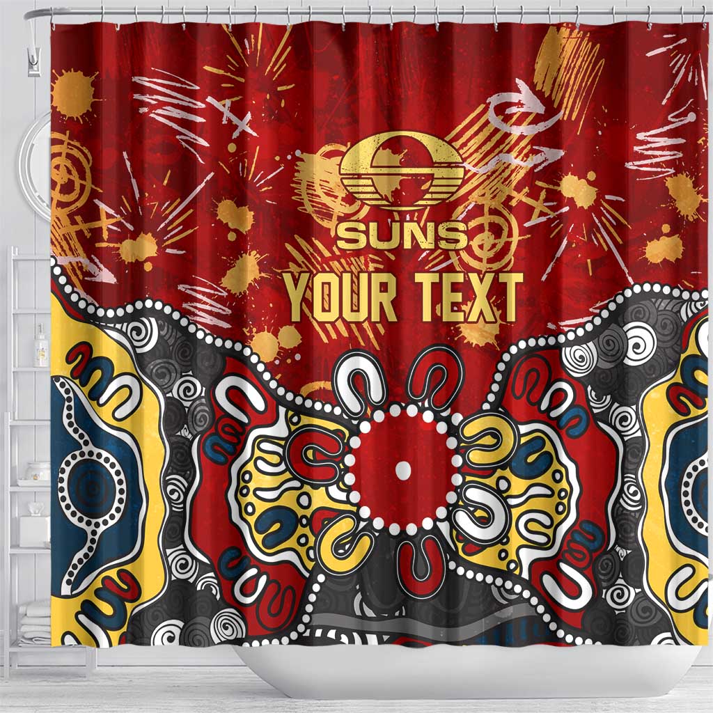 Personalized Gold Coast Suns Shower Curtain Aboriginal Dot Painting Graffiti Style