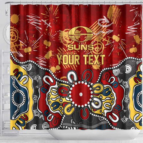Personalized Gold Coast Suns Shower Curtain Aboriginal Dot Painting Graffiti Style