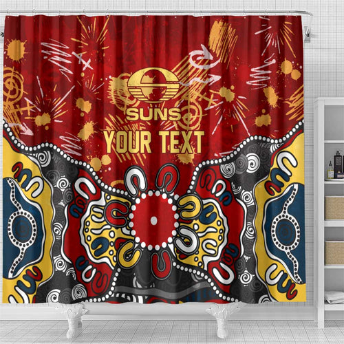 Personalized Gold Coast Suns Shower Curtain Aboriginal Dot Painting Graffiti Style