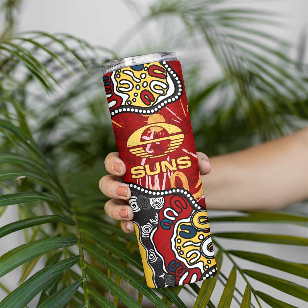 Personalized Gold Coast Suns Skinny Tumbler Aboriginal Dot Painting Graffiti Style