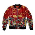 Personalized Gold Coast Suns Sleeve Zip Bomber Jacket Aboriginal Dot Painting Graffiti Style