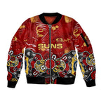Personalized Gold Coast Suns Sleeve Zip Bomber Jacket Aboriginal Dot Painting Graffiti Style