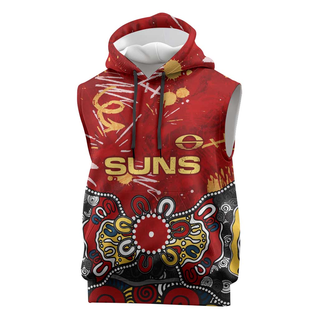Personalized Gold Coast Suns Sleeveless Hoodie Aboriginal Dot Painting Graffiti Style