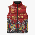 Personalized Gold Coast Suns Sleeveless Puffer Jacket Aboriginal Dot Painting Graffiti Style