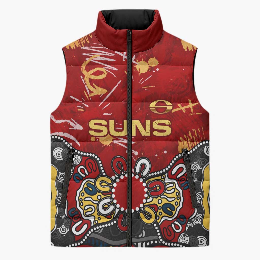 Personalized Gold Coast Suns Sleeveless Puffer Jacket Aboriginal Dot Painting Graffiti Style