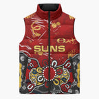 Personalized Gold Coast Suns Sleeveless Puffer Jacket Aboriginal Dot Painting Graffiti Style