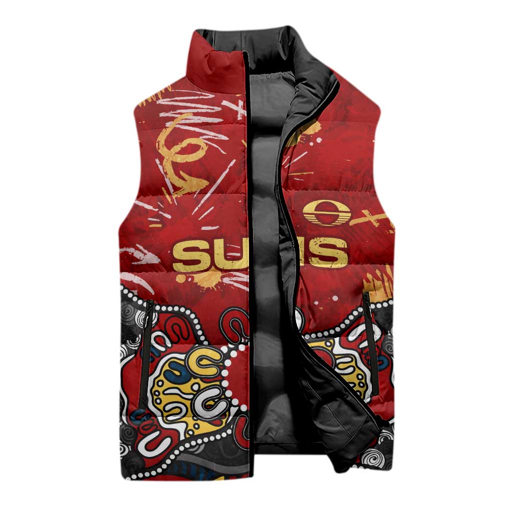 Personalized Gold Coast Suns Sleeveless Puffer Jacket Aboriginal Dot Painting Graffiti Style