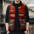 Personalized Gold Coast Suns Sleeveless Puffer Jacket Aboriginal Dot Painting Graffiti Style