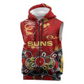 Personalized Gold Coast Suns Sleeveless Zip Hoodie Aboriginal Dot Painting Graffiti Style