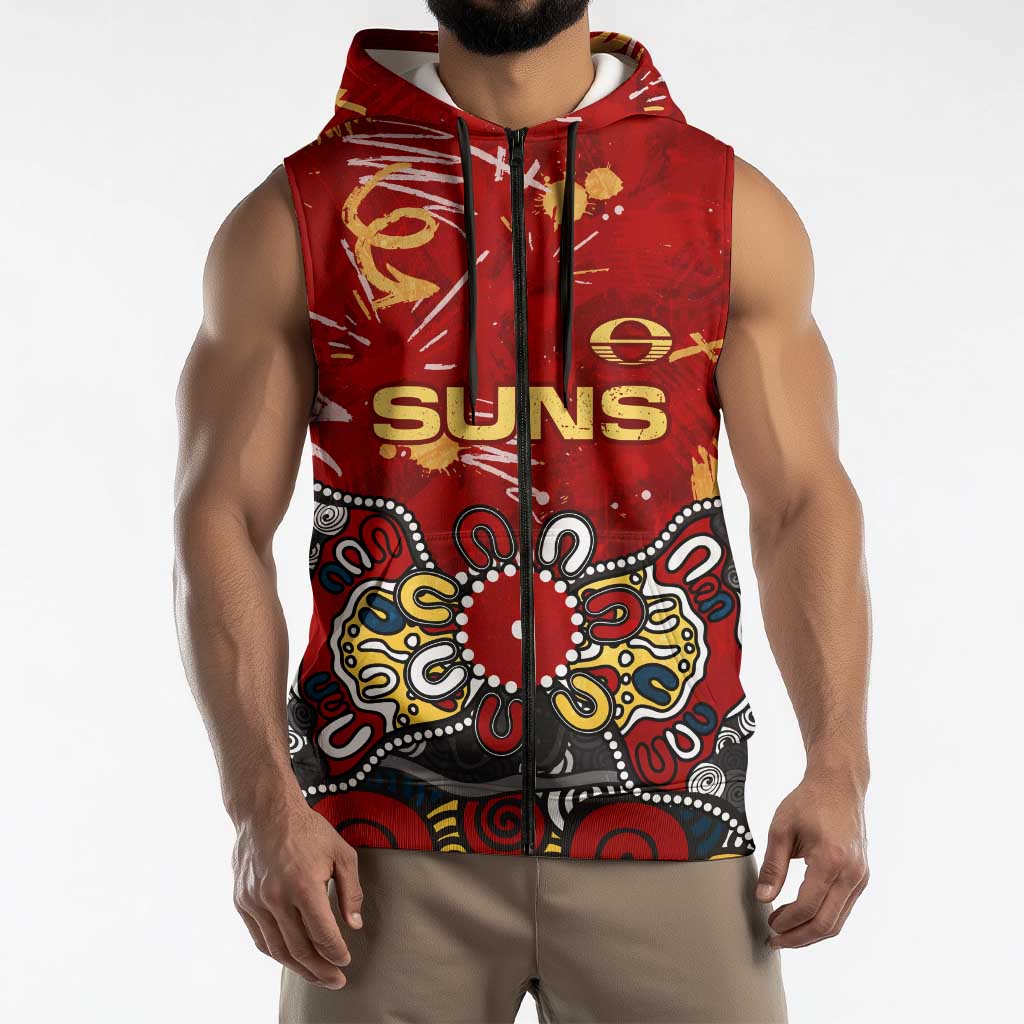 Personalized Gold Coast Suns Sleeveless Zip Hoodie Aboriginal Dot Painting Graffiti Style