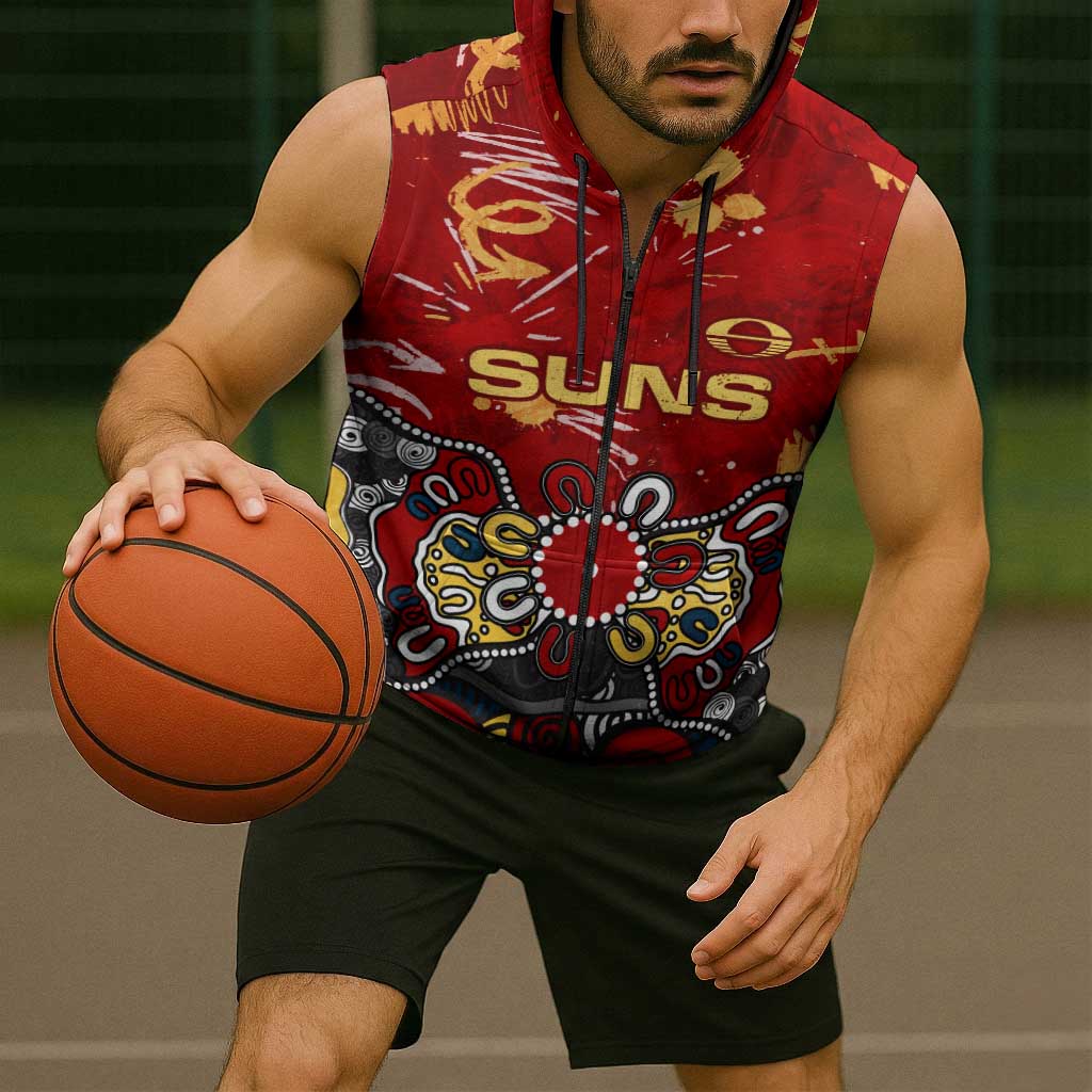 Personalized Gold Coast Suns Sleeveless Zip Hoodie Aboriginal Dot Painting Graffiti Style