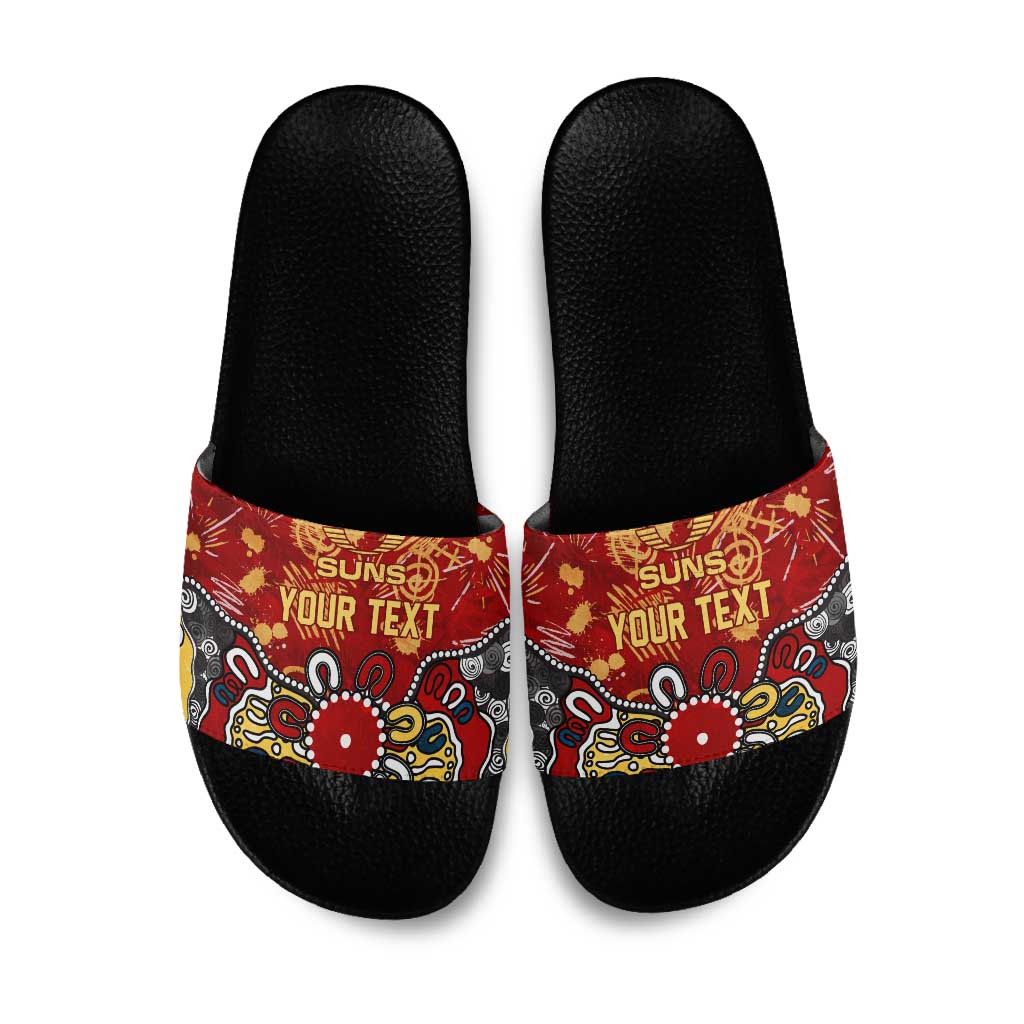 Personalized Gold Coast Suns Slide Sandals Aboriginal Dot Painting Graffiti Style