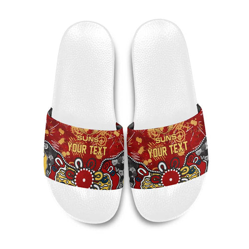 Personalized Gold Coast Suns Slide Sandals Aboriginal Dot Painting Graffiti Style