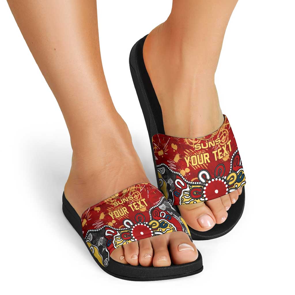 Personalized Gold Coast Suns Slide Sandals Aboriginal Dot Painting Graffiti Style