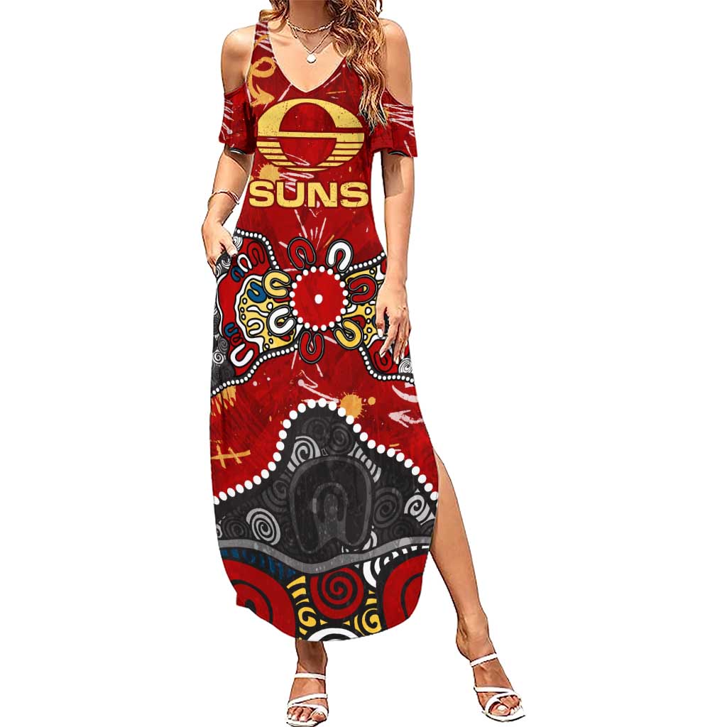 Personalized Gold Coast Suns Summer Maxi Dress Aboriginal Dot Painting Graffiti Style