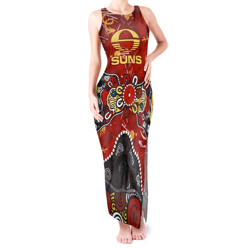 Personalized Gold Coast Suns Tank Maxi Dress Aboriginal Dot Painting Graffiti Style