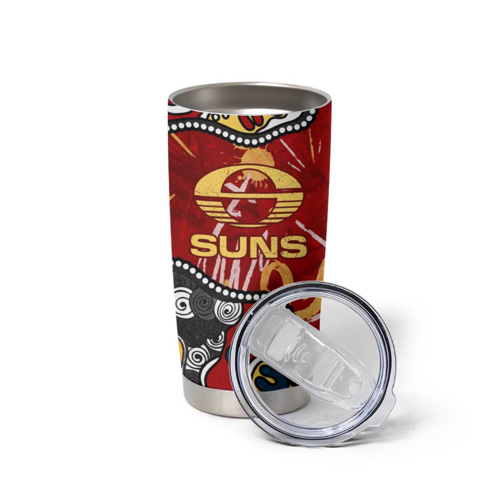 Personalized Gold Coast Suns Tumbler Cup Aboriginal Dot Painting Graffiti Style