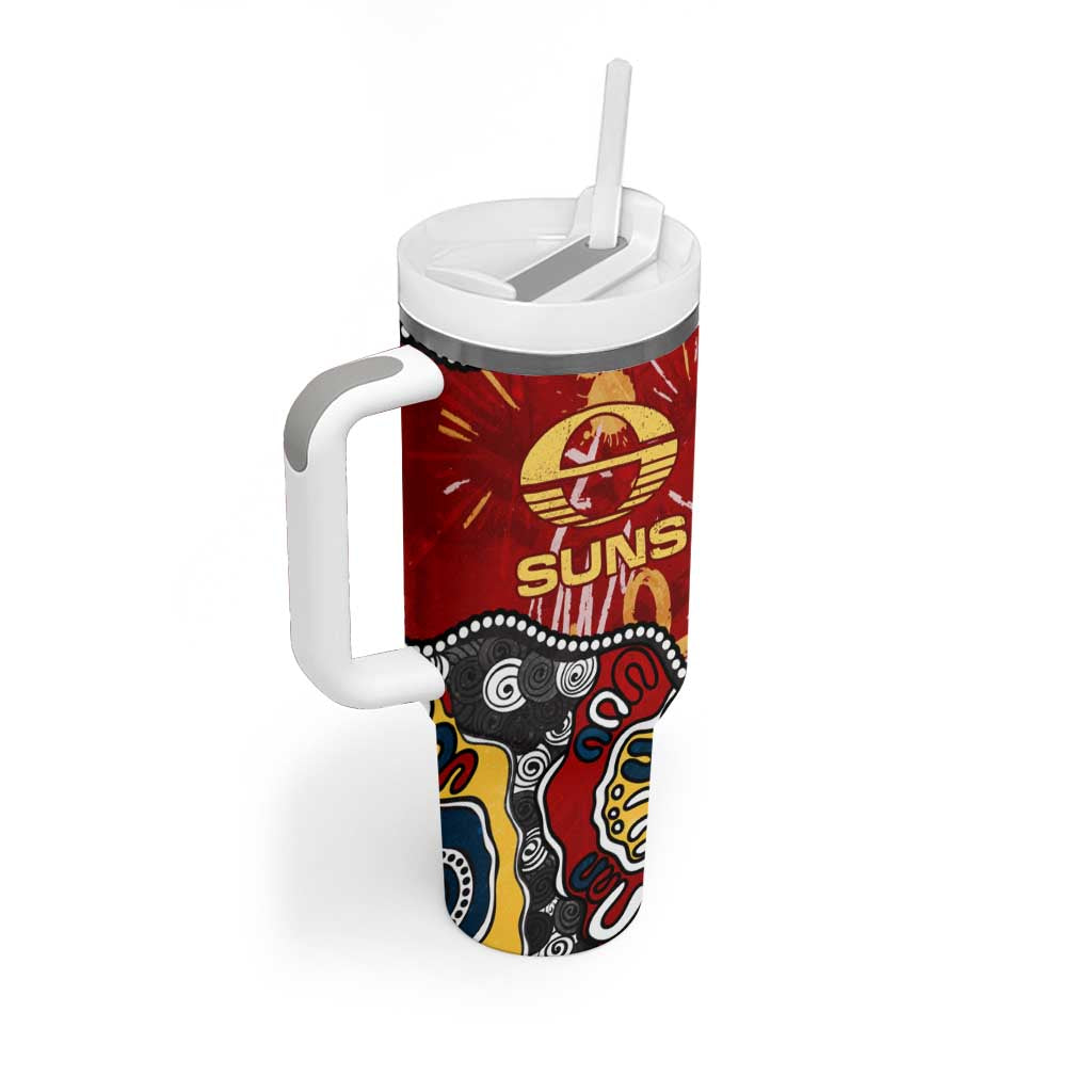 Personalized Gold Coast Suns Tumbler With Handle Aboriginal Dot Painting Graffiti Style